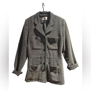 🙂 Vintage Julian Taylor Women’s Speckled Blazer Jacket Black Gray Button Front